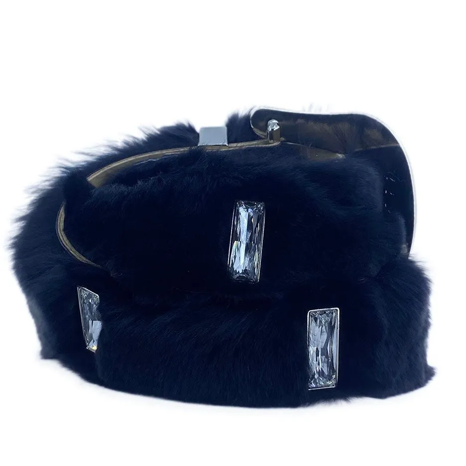 b.b. Simon Black Big Block Fur Crystal Belt