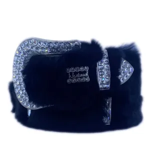 b.b. Simon Black Big Block Fur Crystal Belt