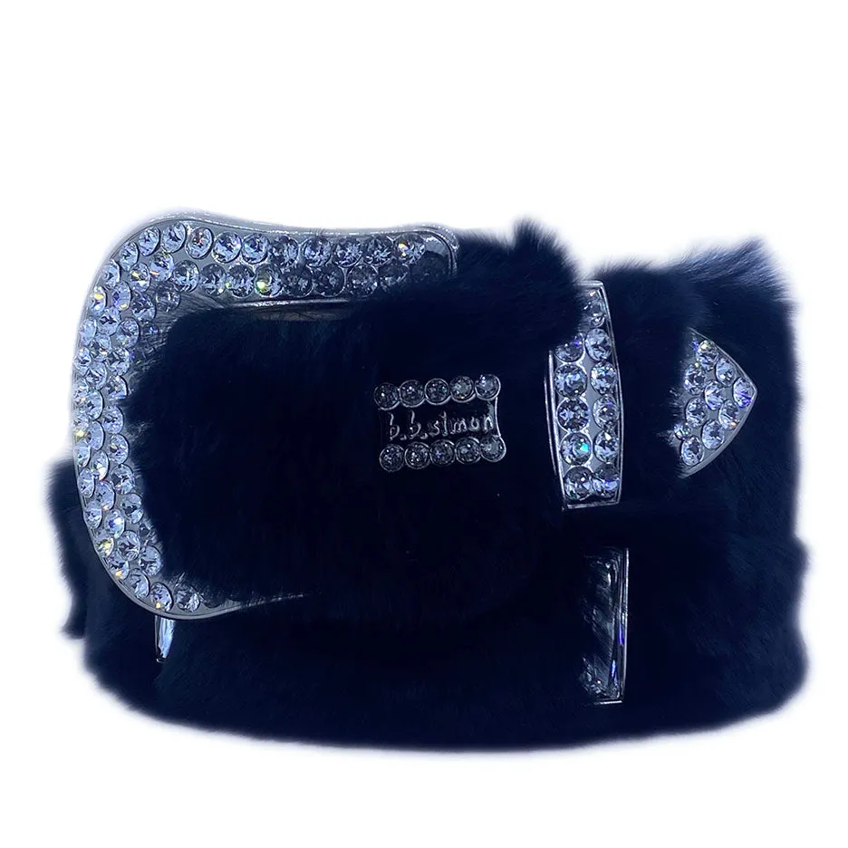 b.b. Simon Black Big Block Fur Crystal Belt