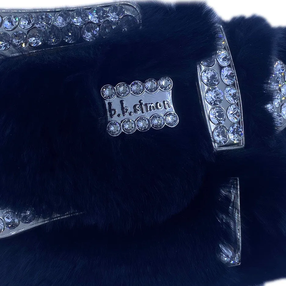 b.b. Simon Black Big Block Fur Crystal Belt