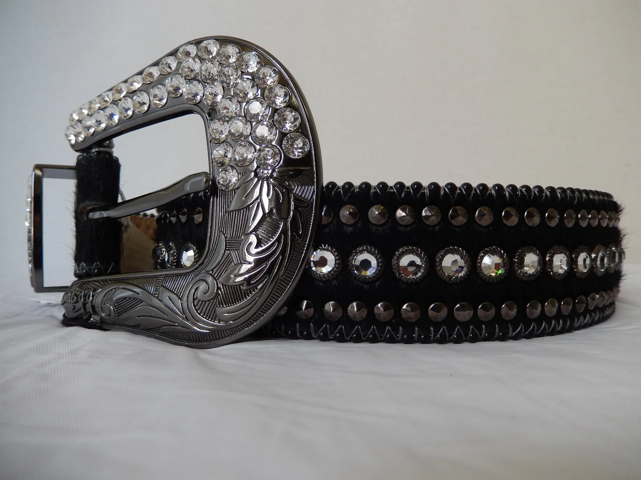 b.b. Simon Black Pony Hair Crystal Belt