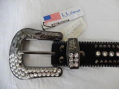 b.b. Simon Black Pony Hair Crystal Belt