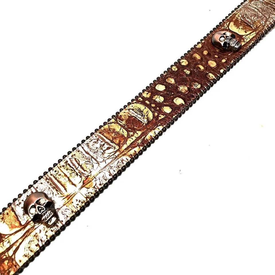b.b. Simon Brown Pirate Skull Head Leather Crystal Belt