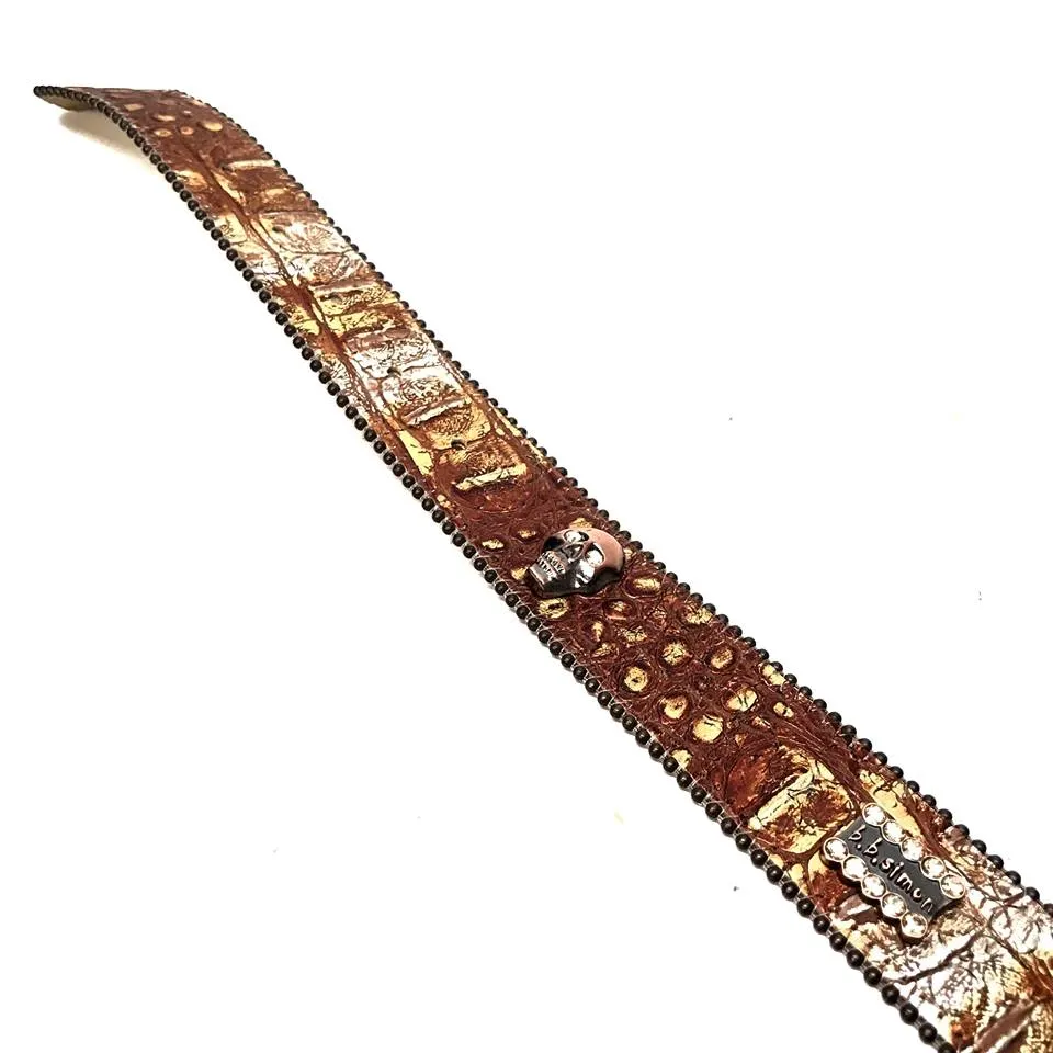 b.b. Simon Brown Pirate Skull Head Leather Crystal Belt