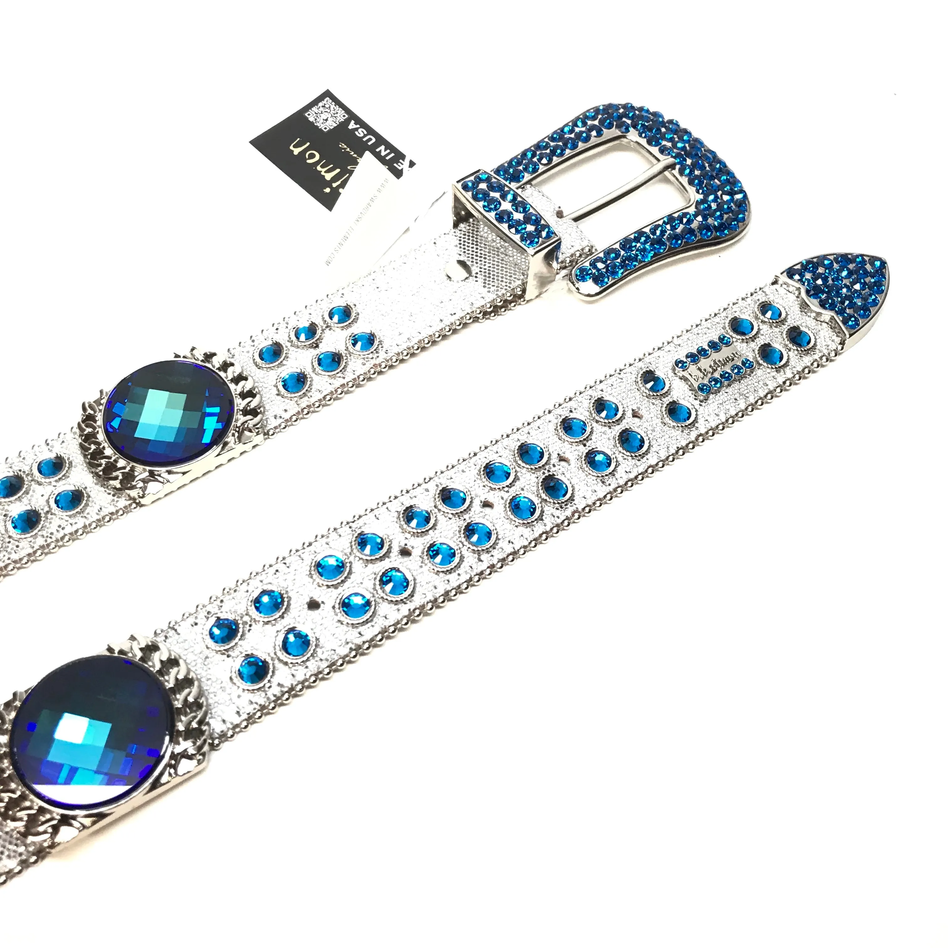 b.b. Simon 'Deep Ocean Drip' Blue Fully Loaded Crystal Belt