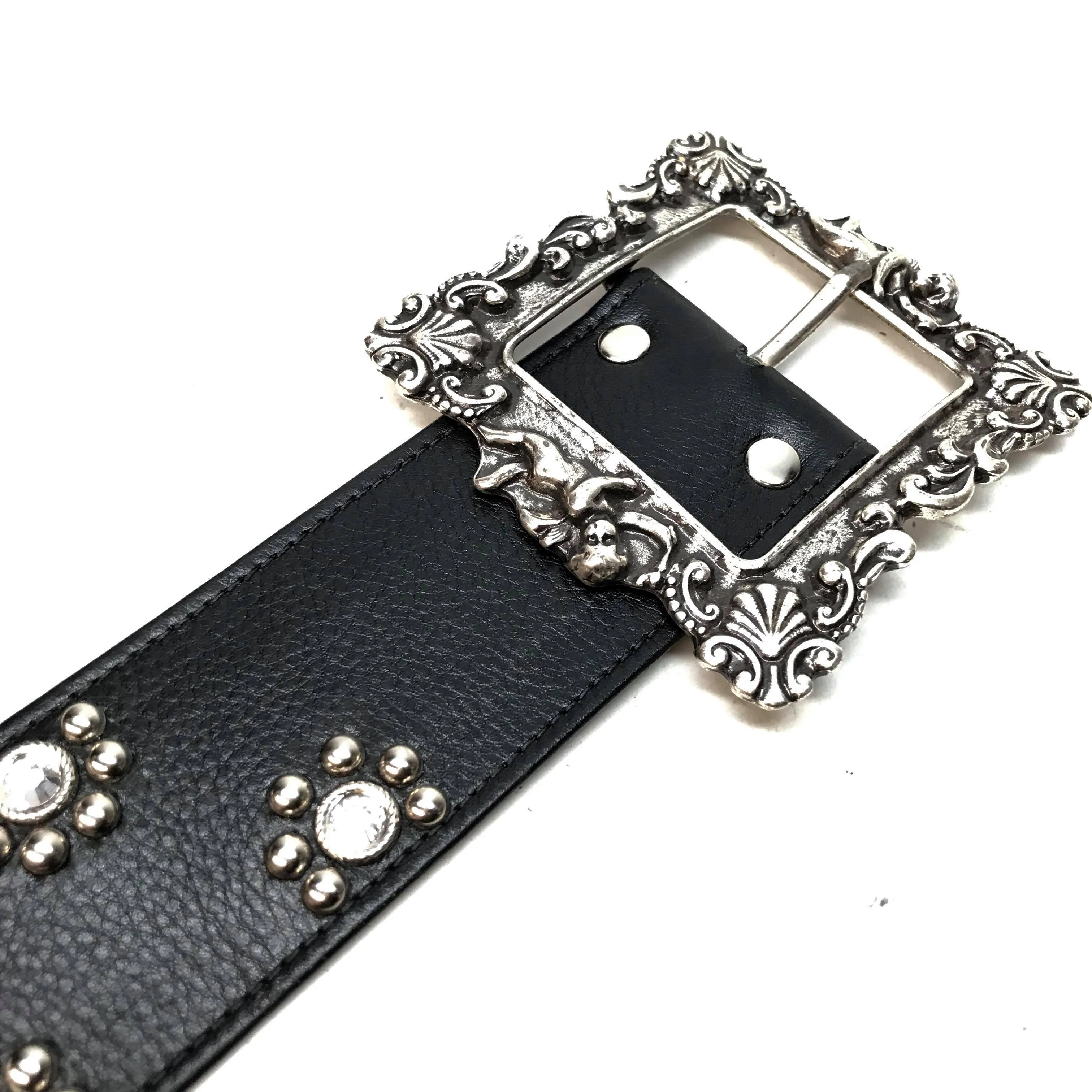 b.b. Simon 'Floral Lambskin' Thick 2.5" Crystal Belt