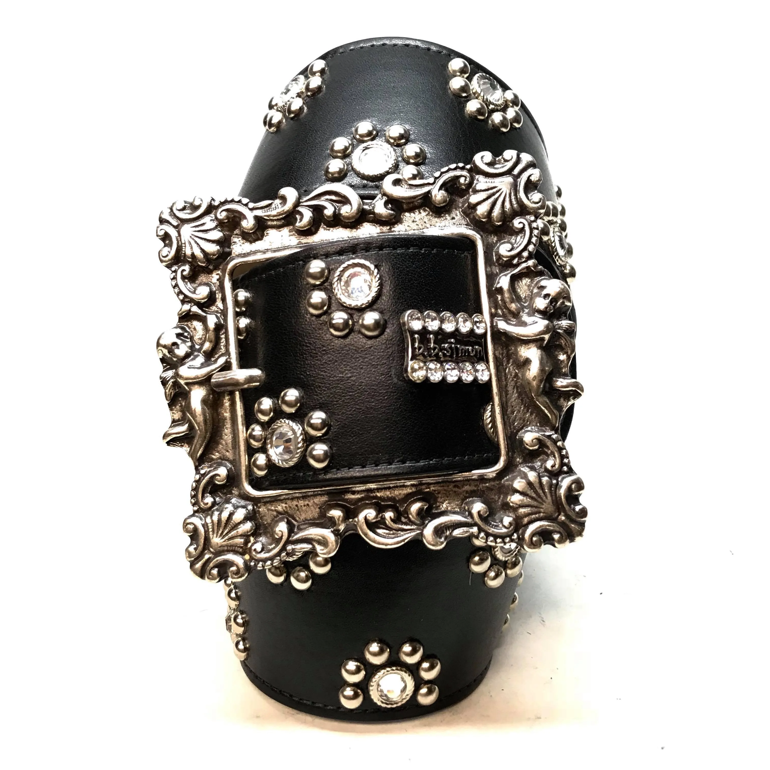 b.b. Simon 'Floral Lambskin' Thick 2.5" Crystal Belt