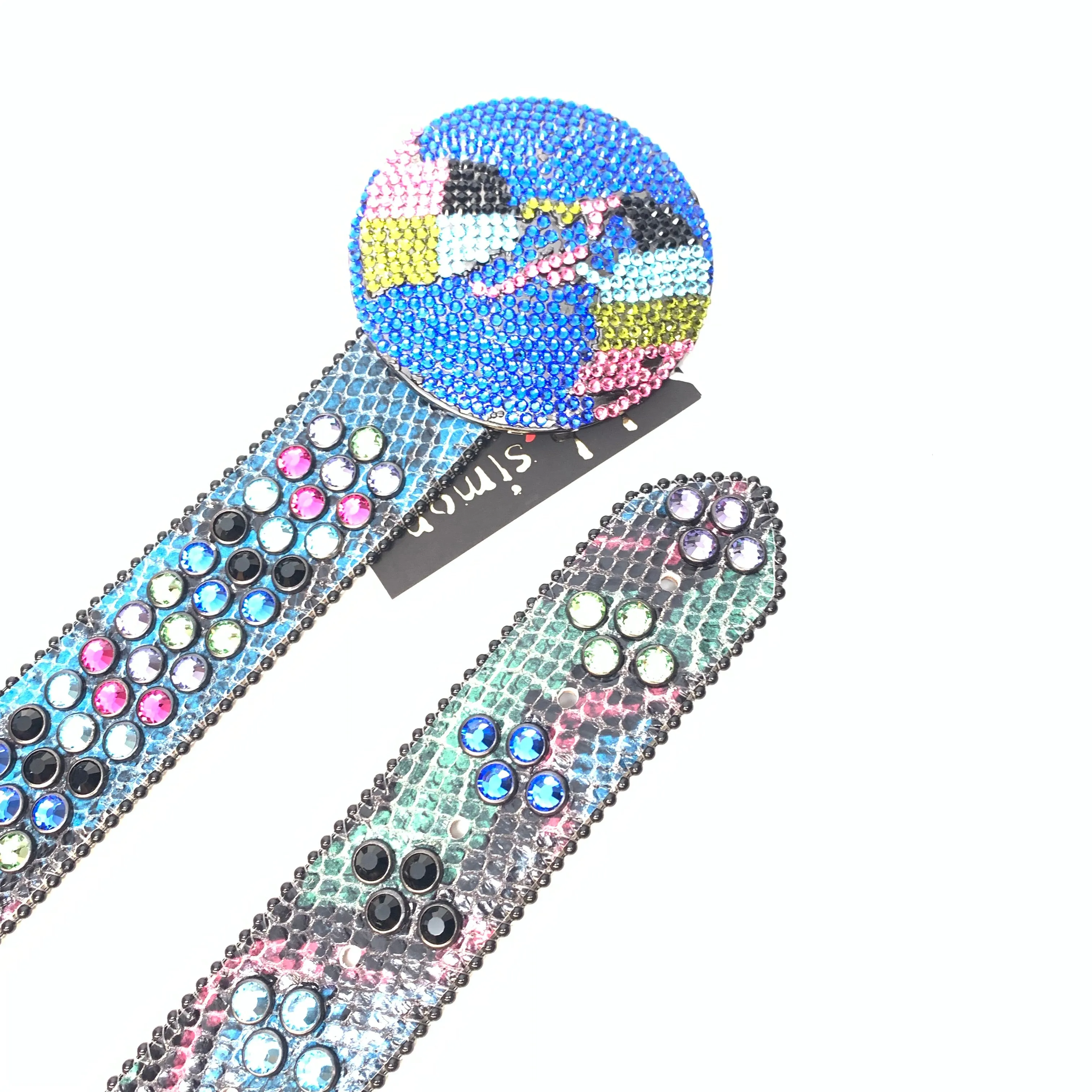b.b. Simon Globe Triple Row Multi-color Fully Loaded Crystal Belt