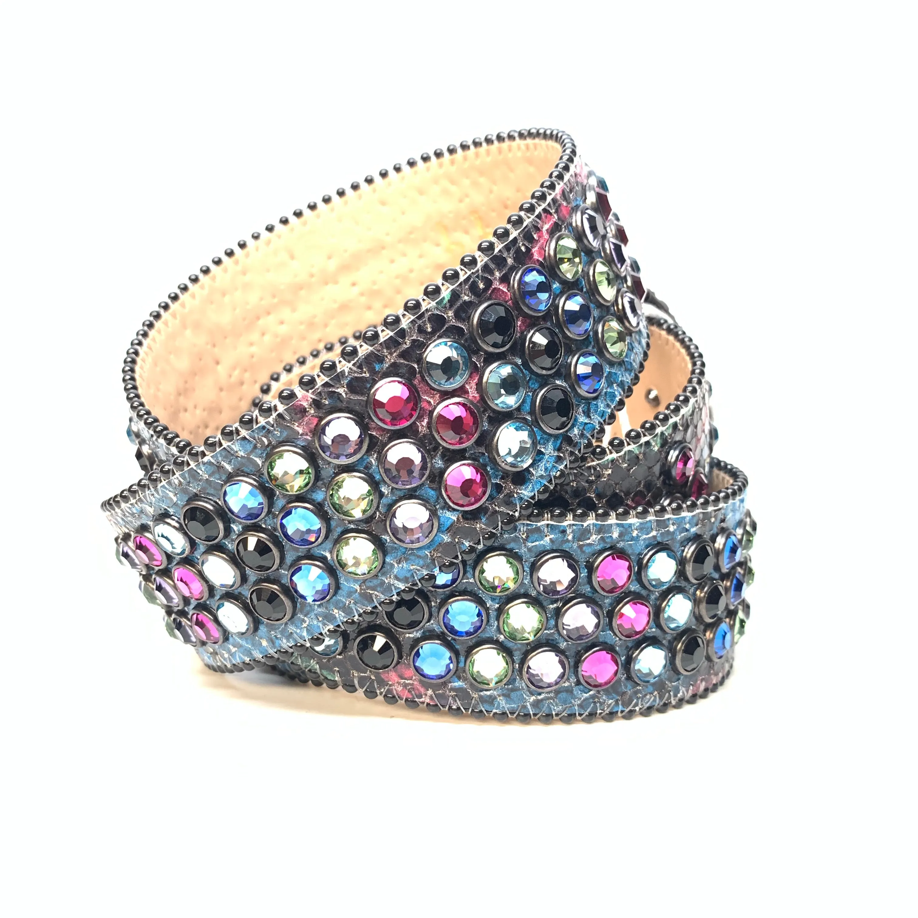 b.b. Simon Globe Triple Row Multi-color Fully Loaded Crystal Belt