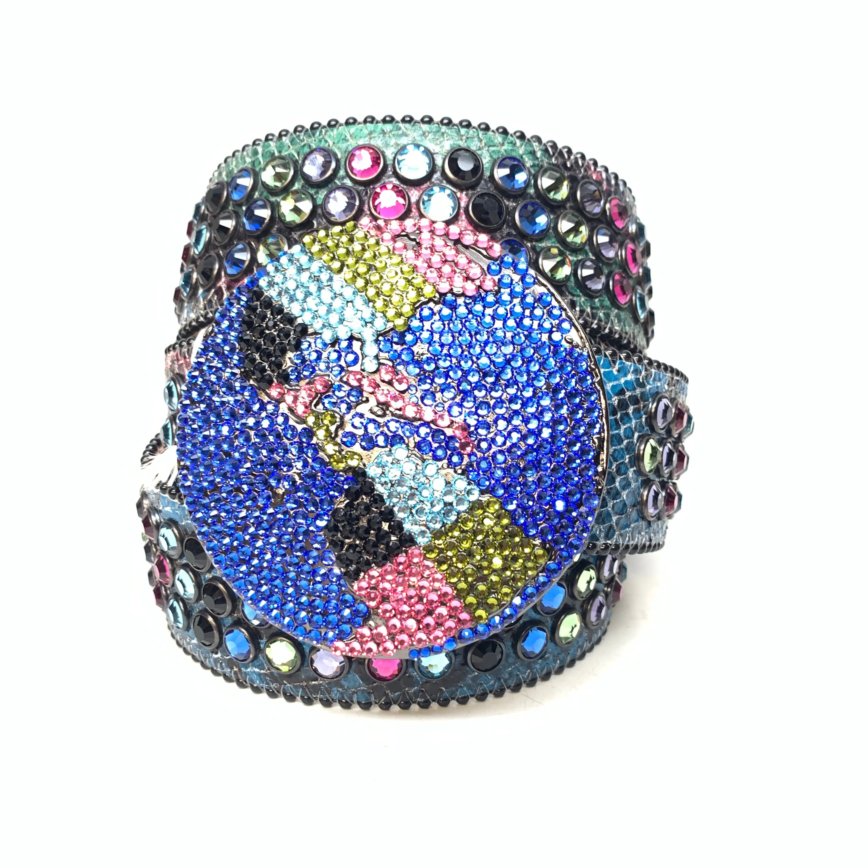 b.b. Simon Globe Triple Row Multi-color Fully Loaded Crystal Belt