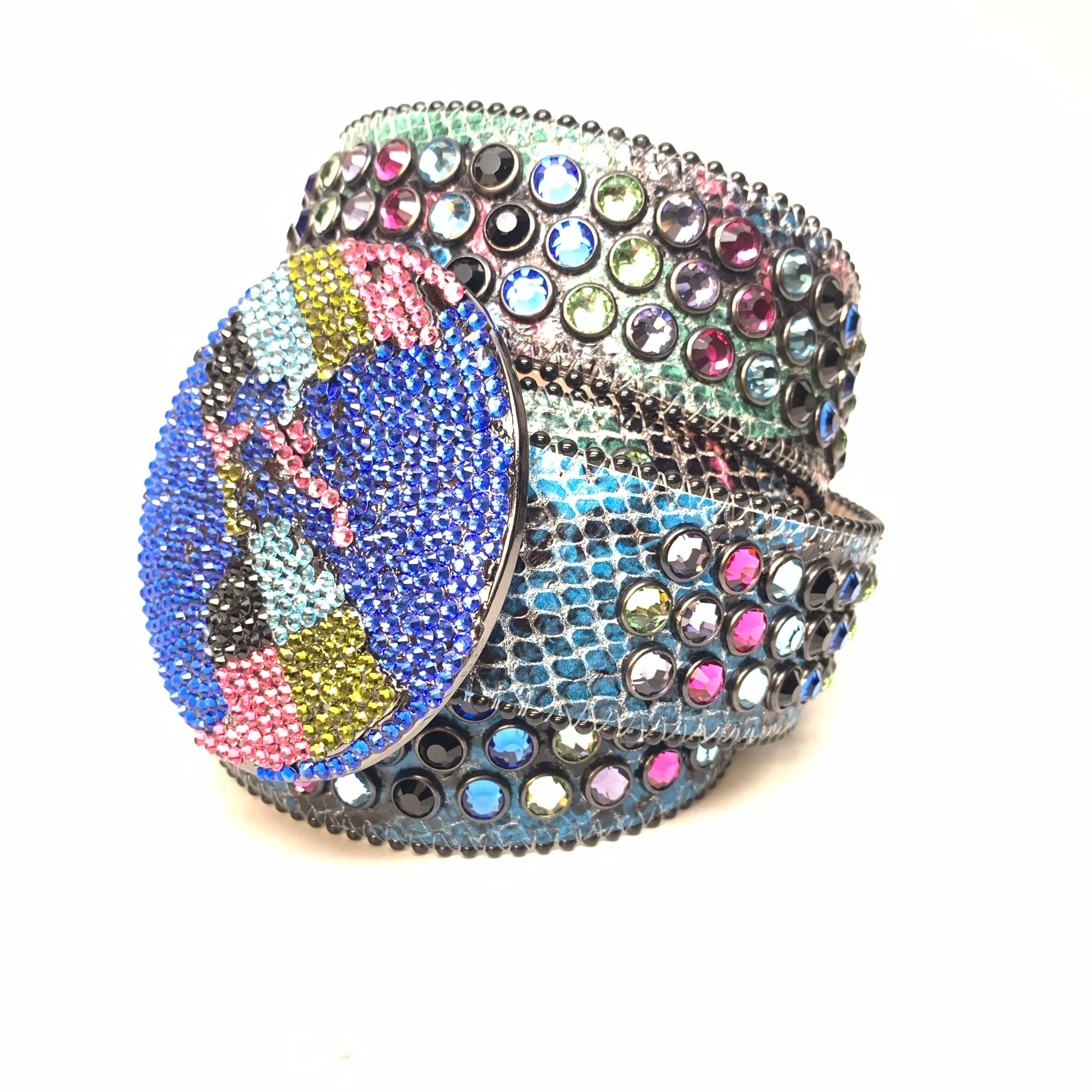 b.b. Simon Globe Triple Row Multi-color Fully Loaded Crystal Belt