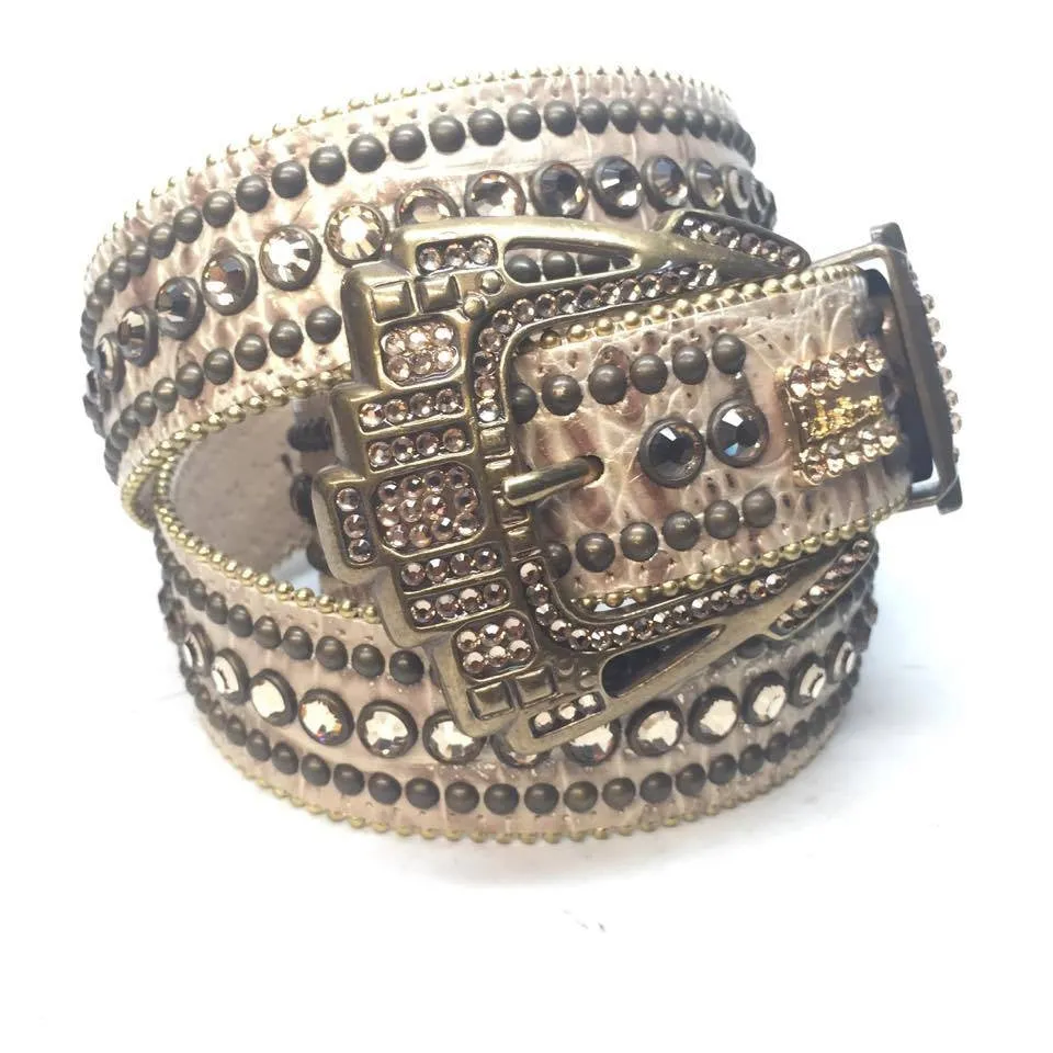b.b. Simon Gold Cream Double Studded Crystal Belt