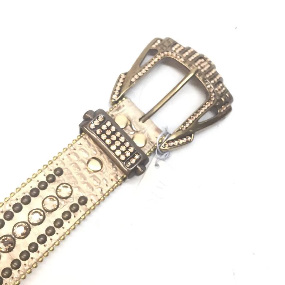 b.b. Simon Gold Cream Double Studded Crystal Belt