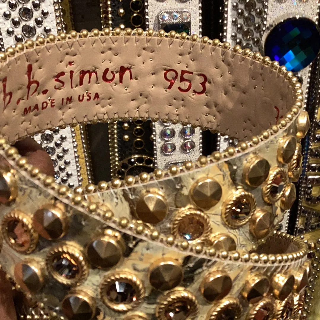 b.b. Simon Gold Double Studded Crystal Belt
