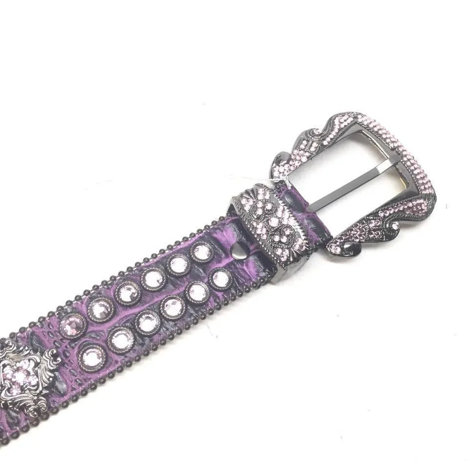 b.b. Simon Purple Double Row Croco Crystal Belt