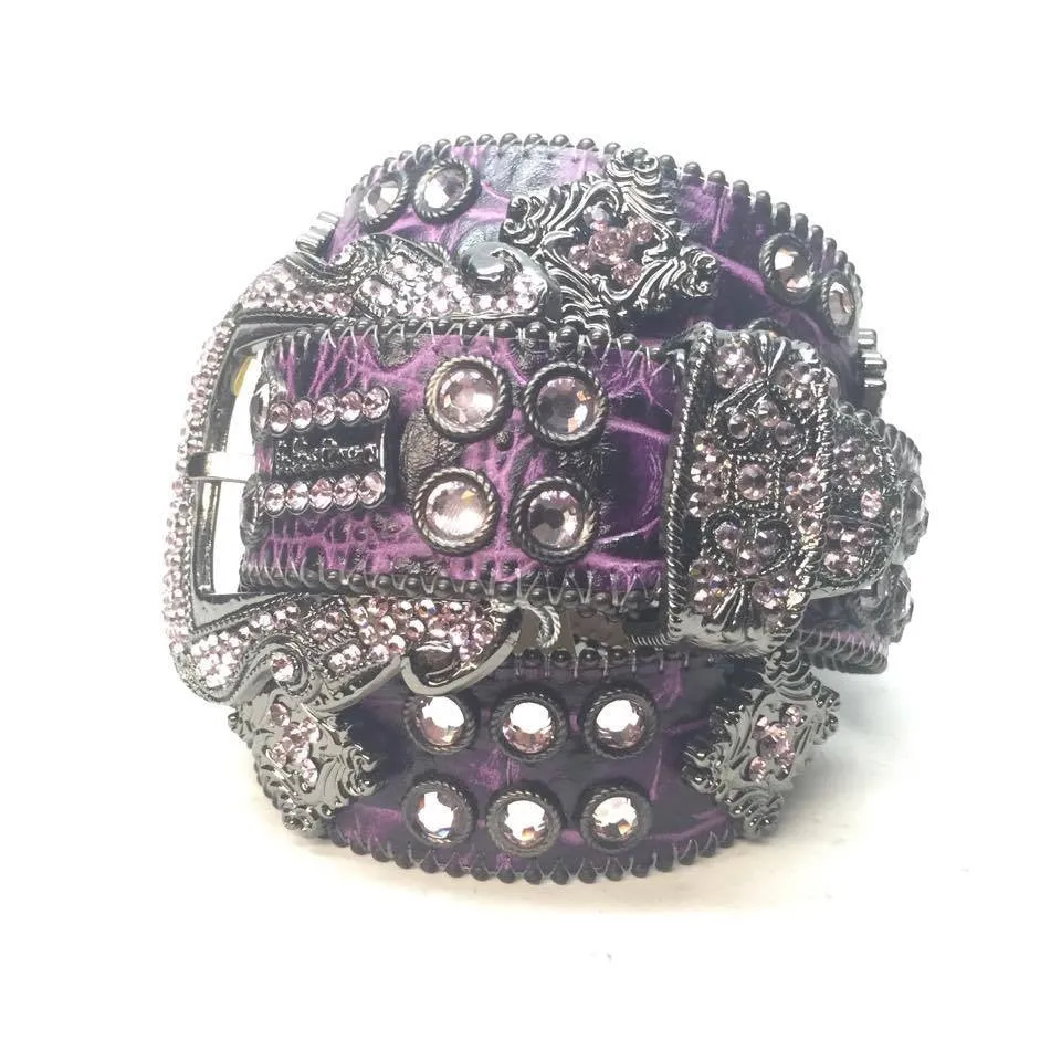 b.b. Simon Purple Double Row Croco Crystal Belt