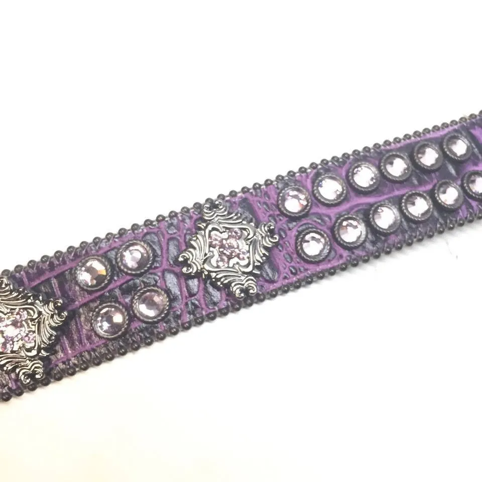 b.b. Simon Purple Double Row Croco Crystal Belt