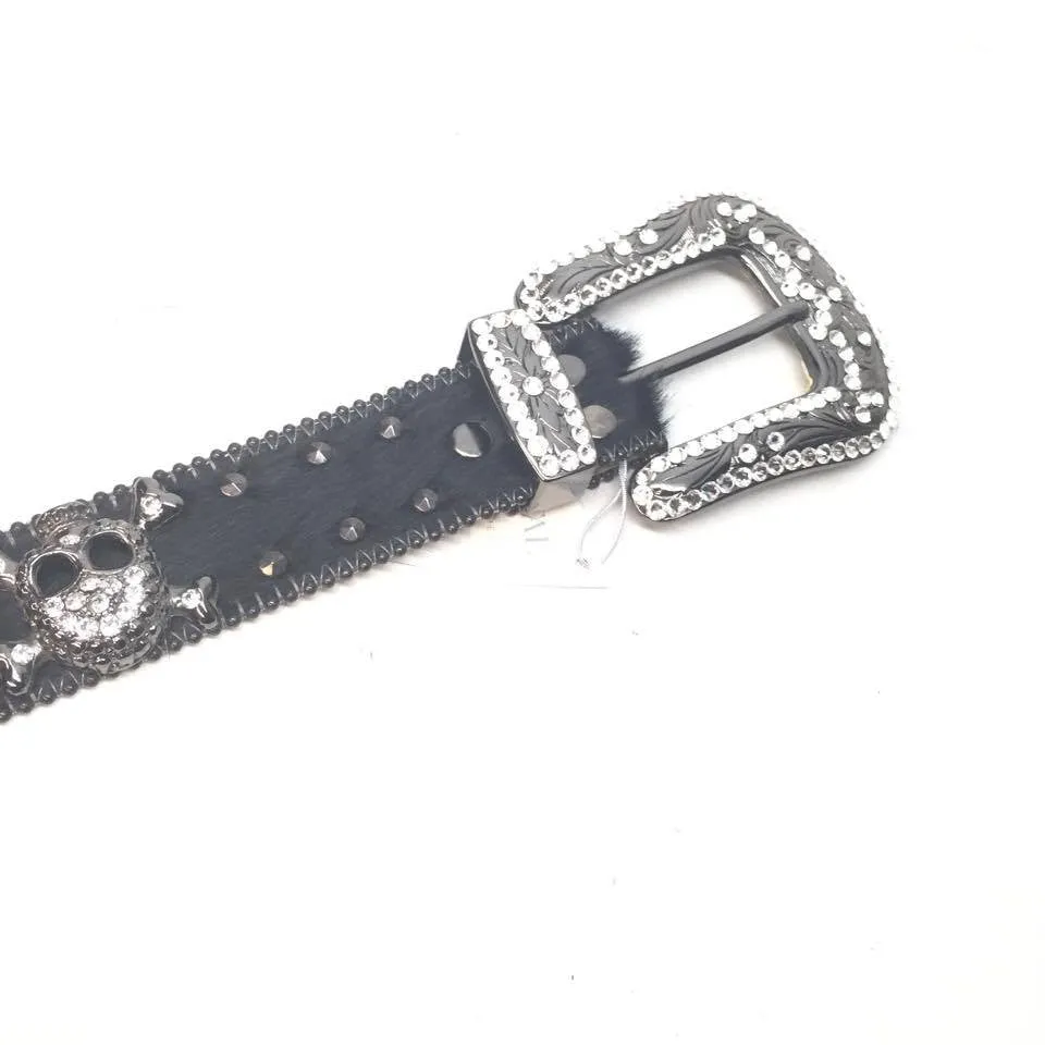 b.b. Simon "Double Studded Skull Pony Hair" Crystal Belt