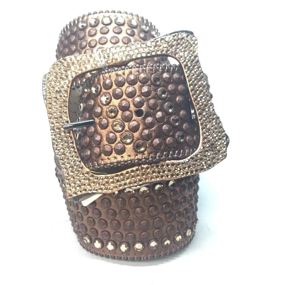 b.b. Simon "Thick Quad Studded Bronzlli" Crystal Belt
