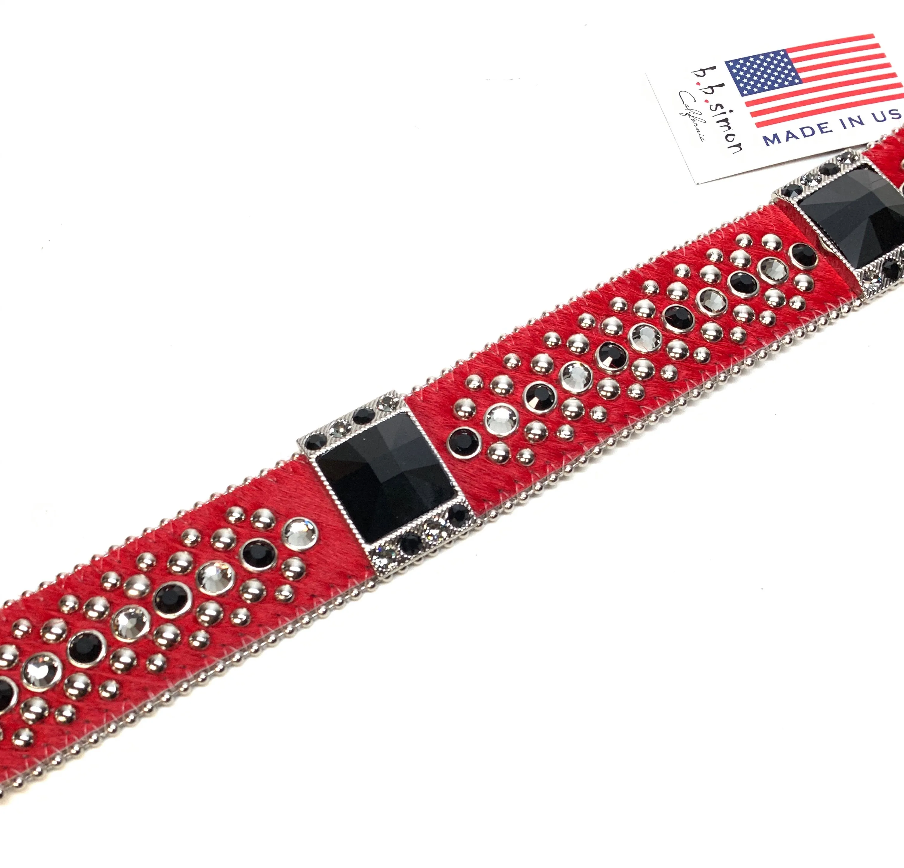 b.b. Simon Red Black Big Block Pony Crystal Belt