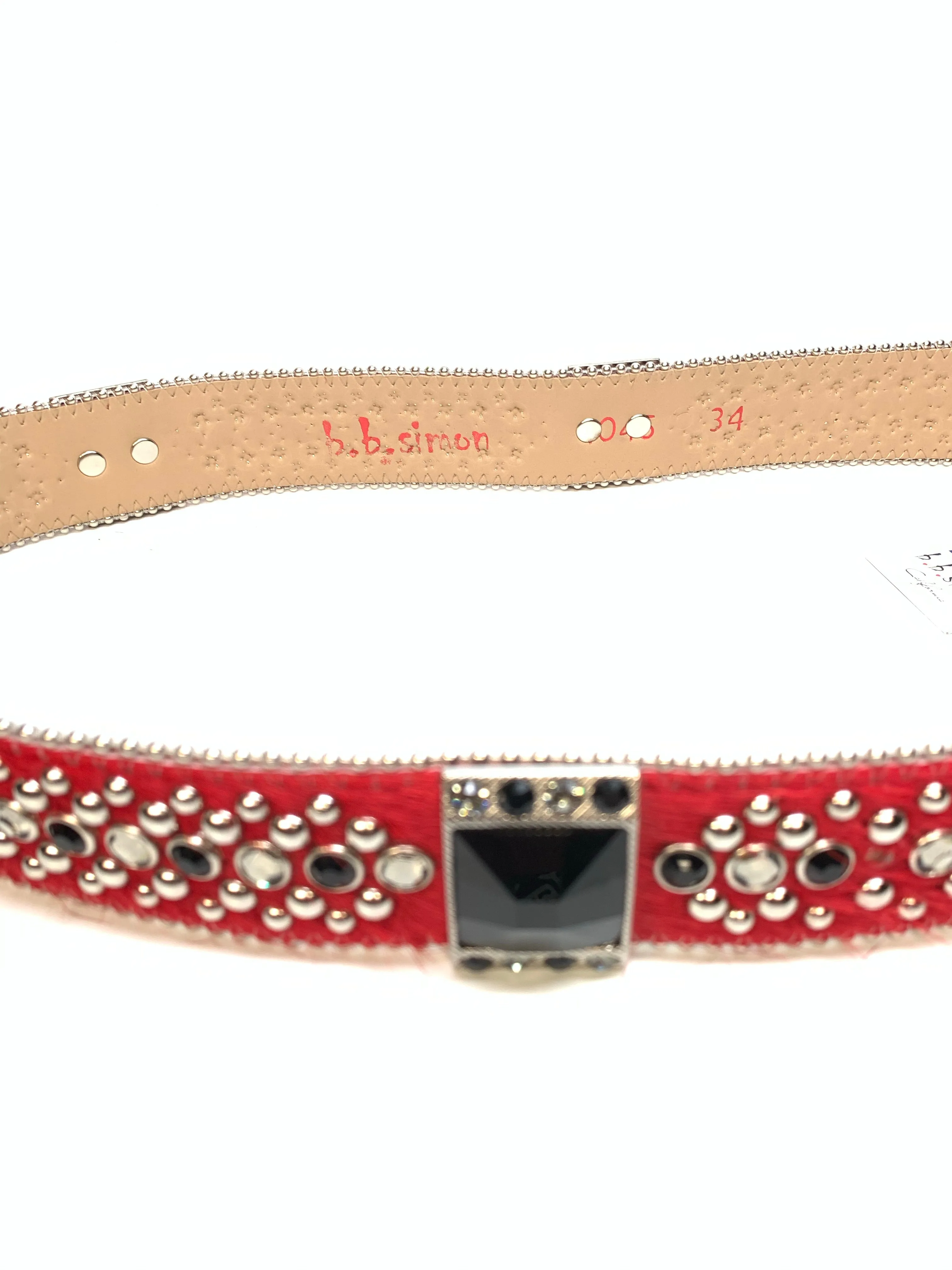 b.b. Simon Red Black Big Block Pony Crystal Belt