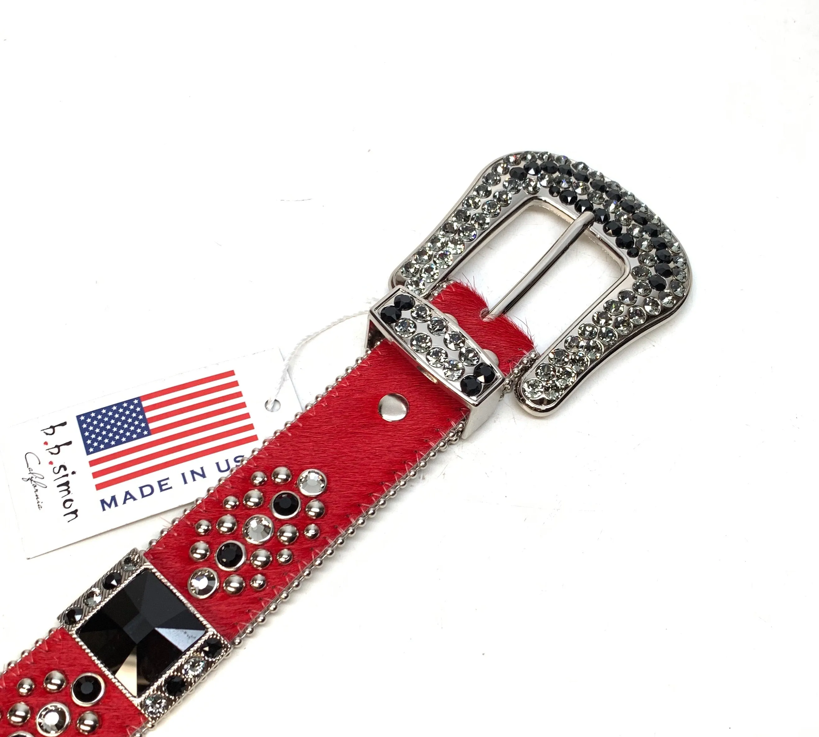 b.b. Simon Red Black Big Block Pony Crystal Belt