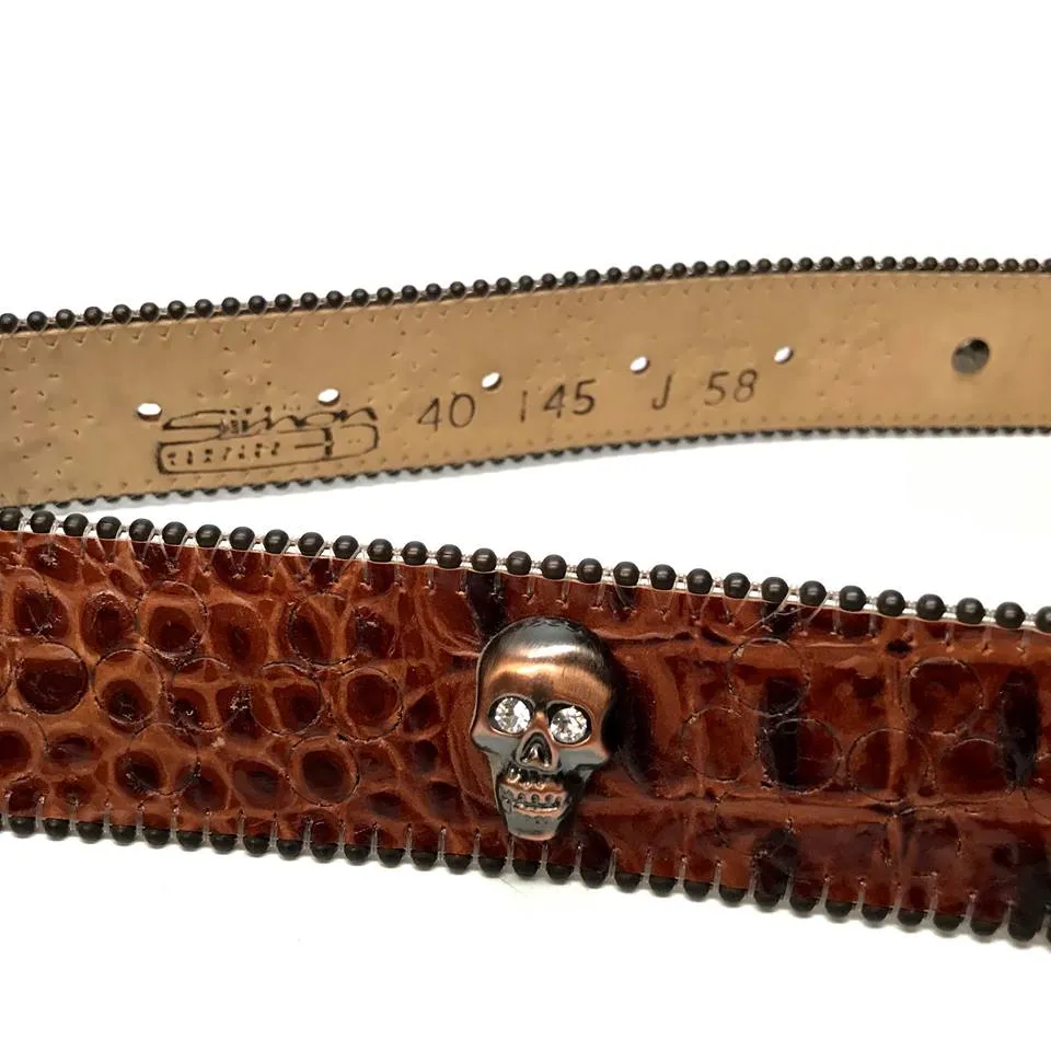 b.b. Simon 'Skull Chocolate Croco' Crystal Belt