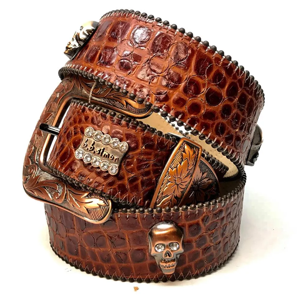 b.b. Simon 'Skull Chocolate Croco' Crystal Belt