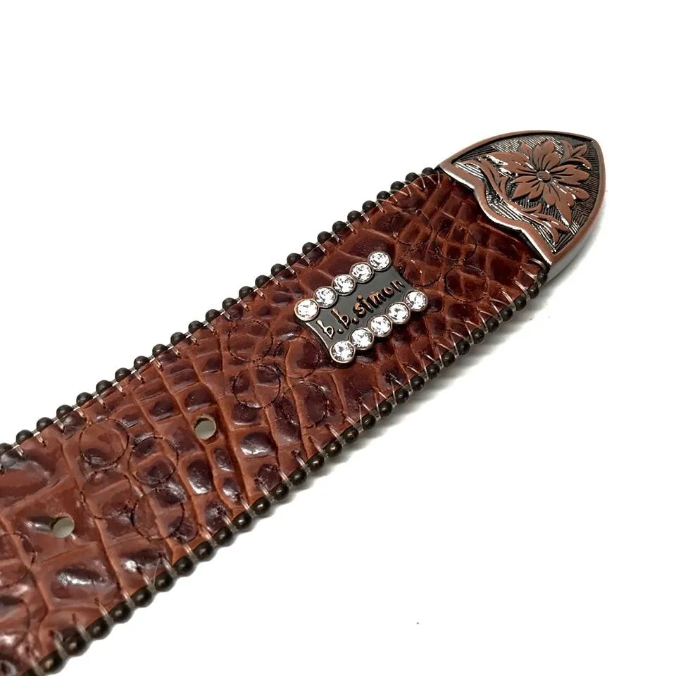 b.b. Simon 'Skull Chocolate Croco' Crystal Belt