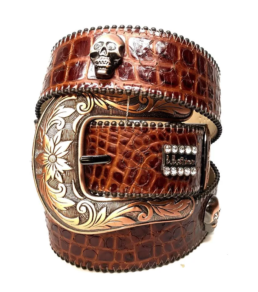 b.b. Simon 'Skull Chocolate Croco' Crystal Belt