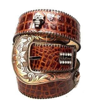 b.b. Simon 'Skull Chocolate Croco' Crystal Belt