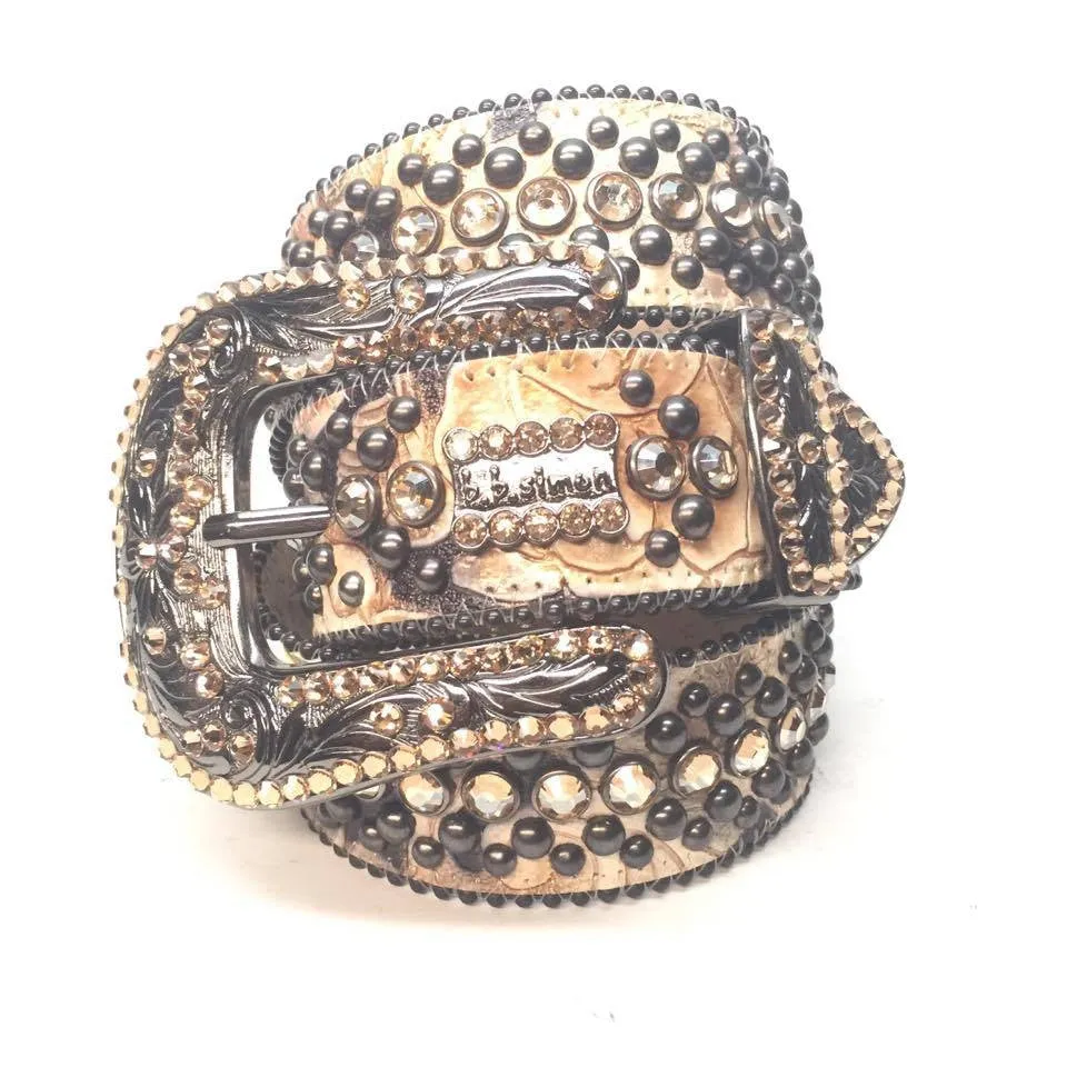 b.b. Simon Tan Double Studded Crystal Belt
