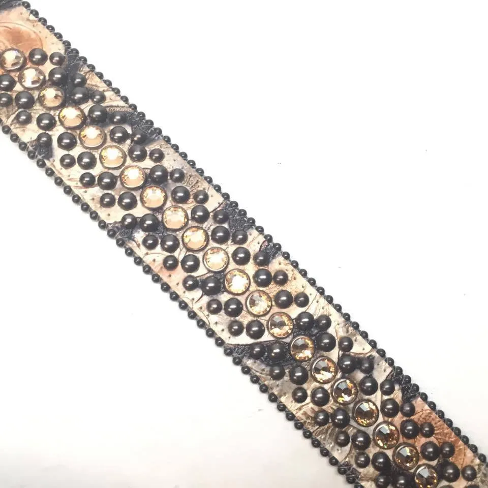 b.b. Simon Tan Double Studded Crystal Belt