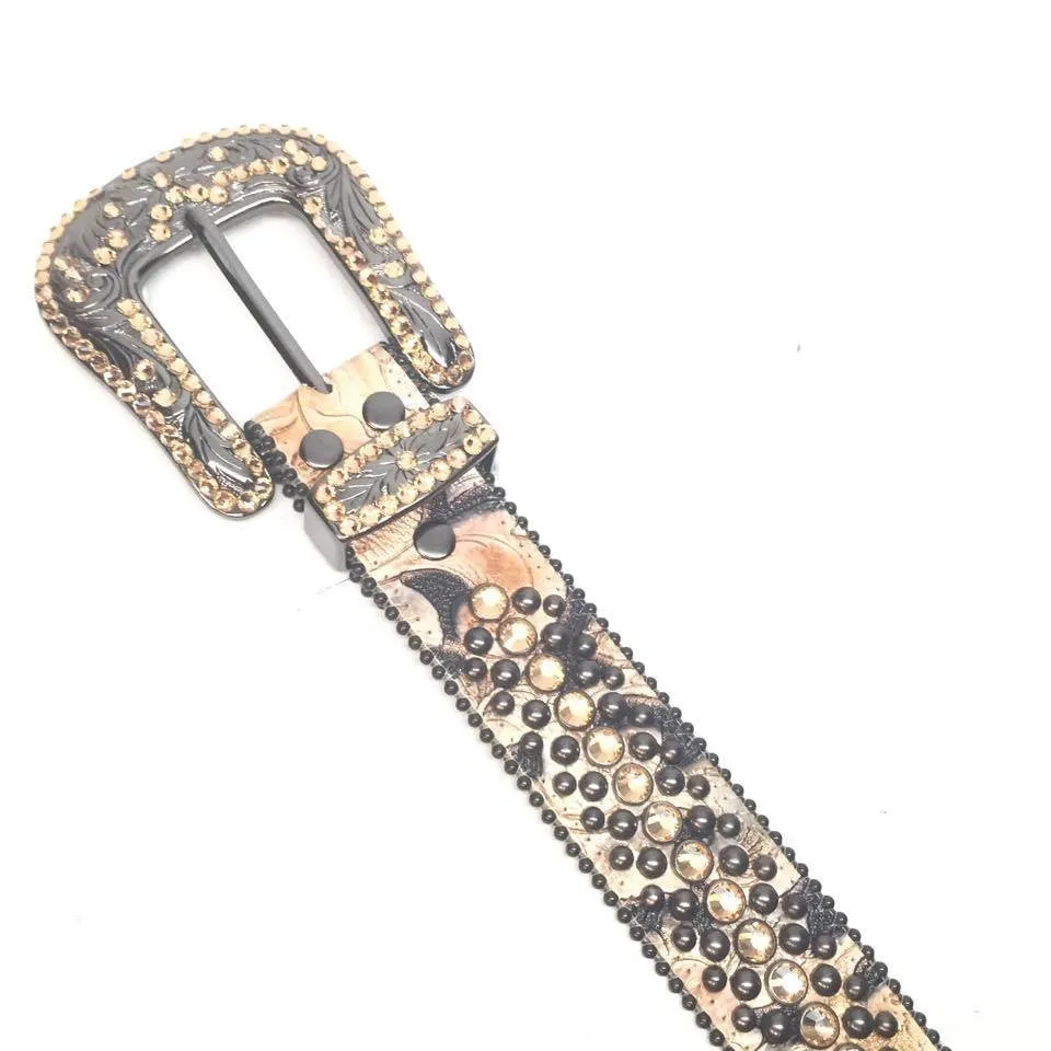 b.b. Simon Tan Double Studded Crystal Belt