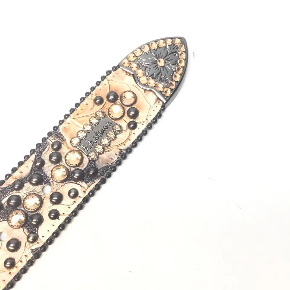 b.b. Simon Tan Double Studded Crystal Belt