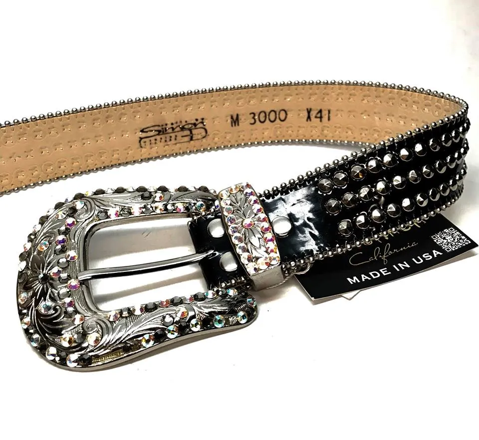 b.b. Simon 'Triple Studded' Patent Crystal Belt