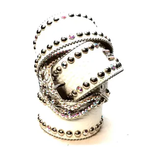 b.b. Simon 'White Croc' Thick 2.5" Crystal Belt