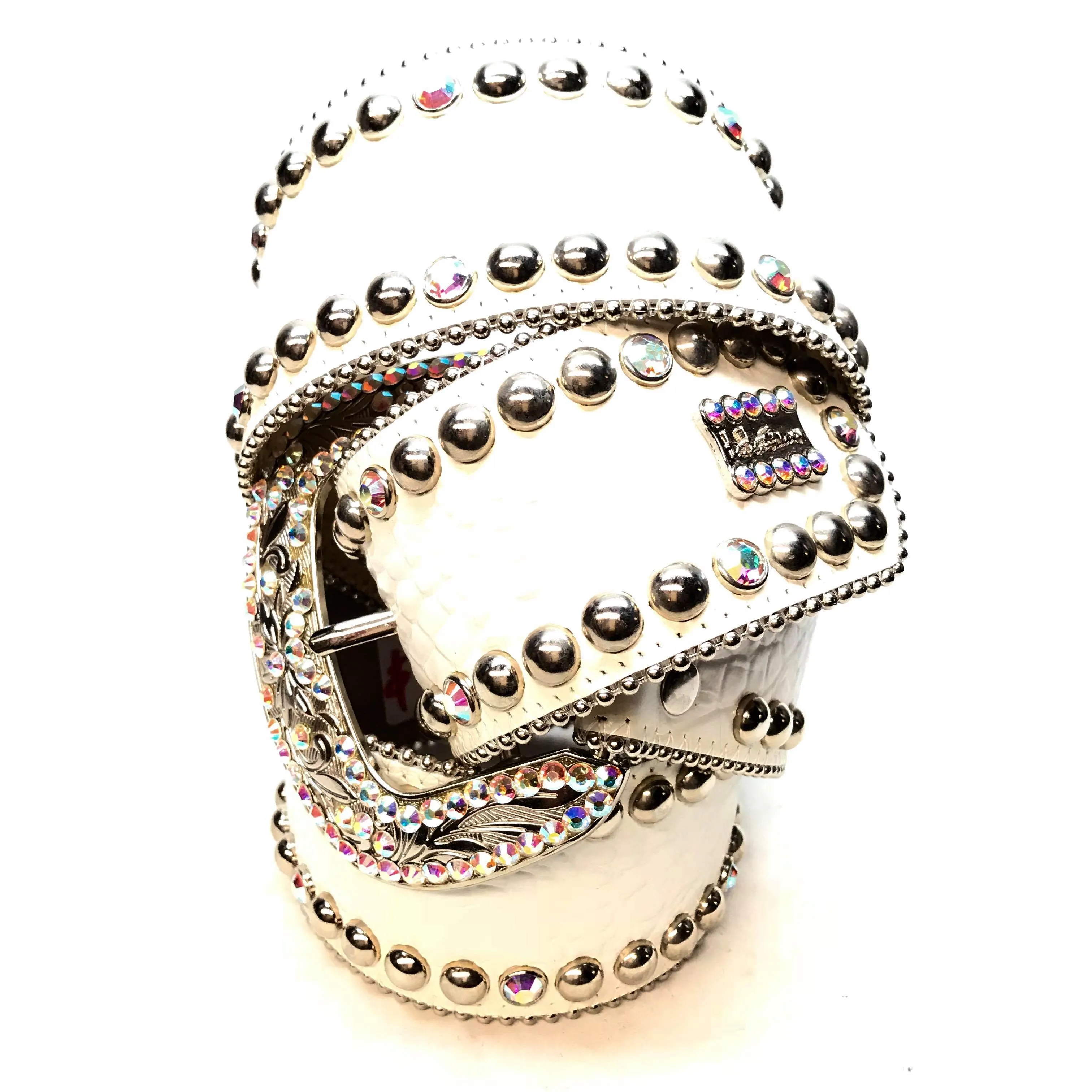 b.b. Simon 'White Croc' Thick 2.5" Crystal Belt