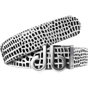 Black and White Crocodile Textured Leather Belt with Silver DB Icon Buckle