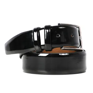 Black Glossy Classy Tuxedo Belt With Silver Buckle