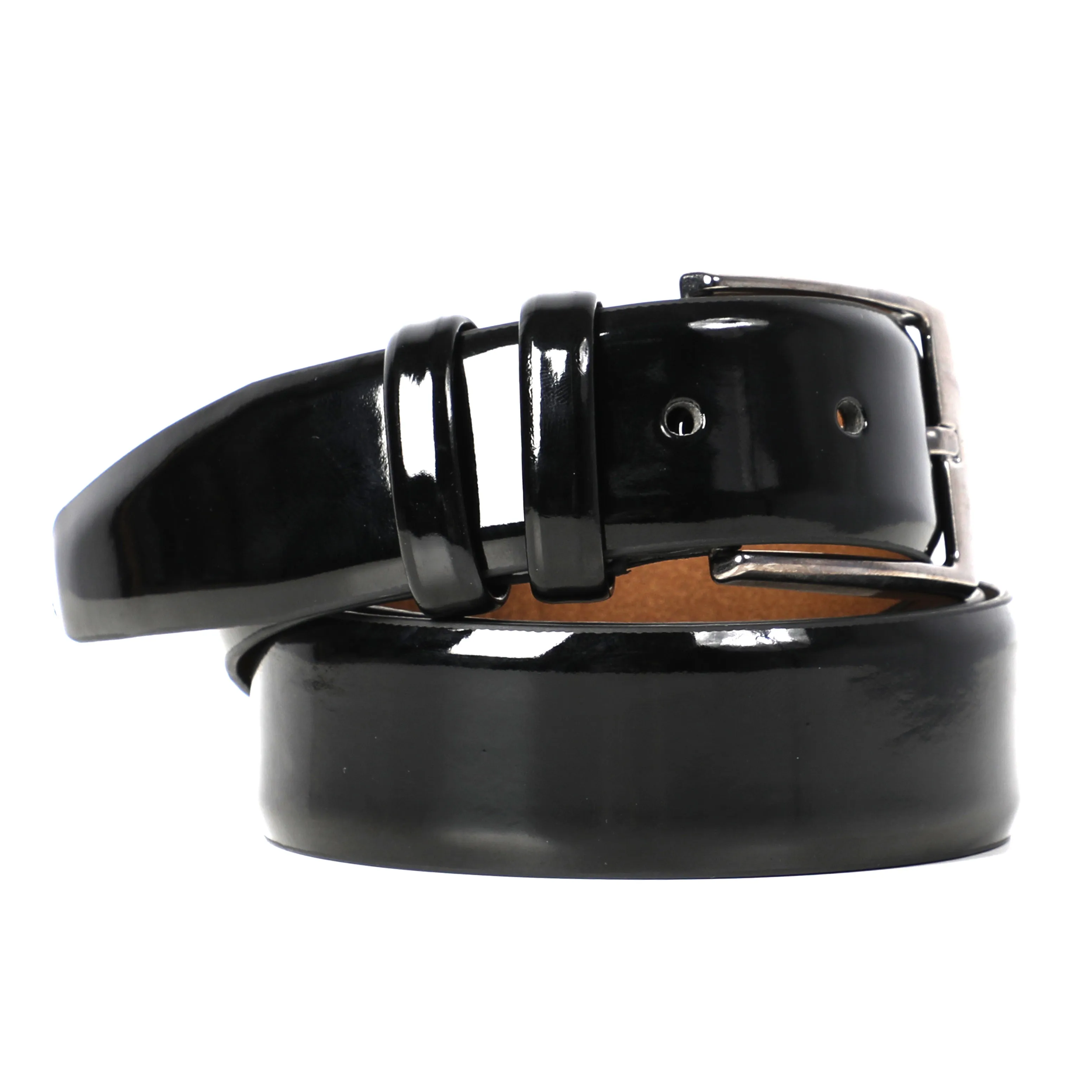Black Glossy Classy Tuxedo Belt With Silver Buckle