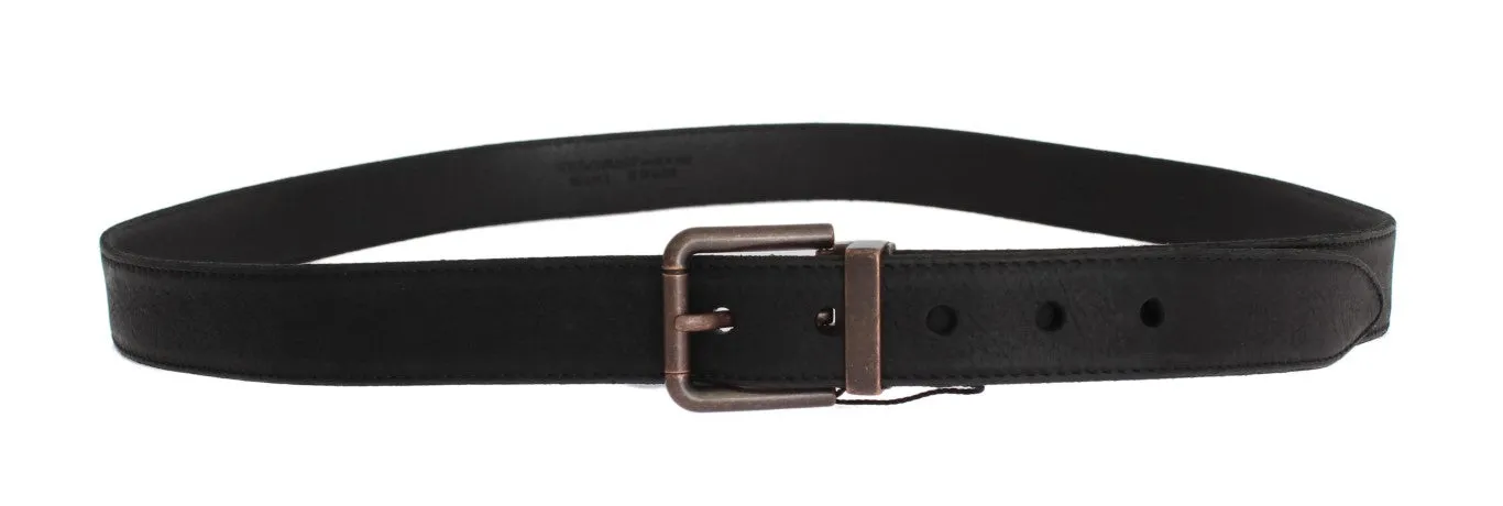 Black Leather Bronze Buckle Belt