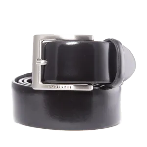 Black Plain Patent Leather Belt With Branding On Buckle