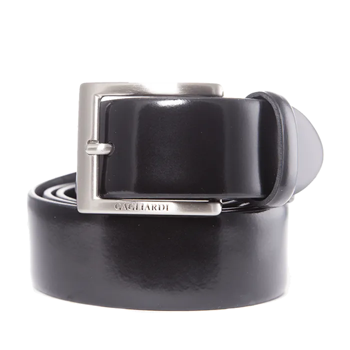 Black Plain Patent Leather Belt With Branding On Buckle