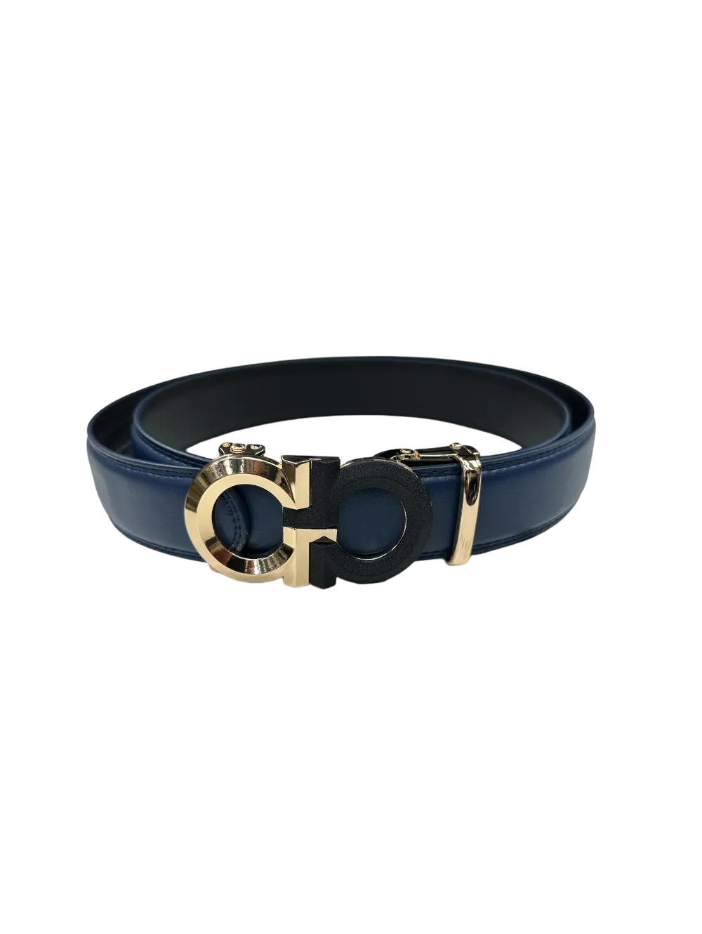 Blue Men's Belt Fashion Design Genuine Leather Gold and Black Buckle