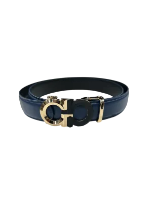 Blue Men's Belt Fashion Design Genuine Leather Gold and Black Buckle
