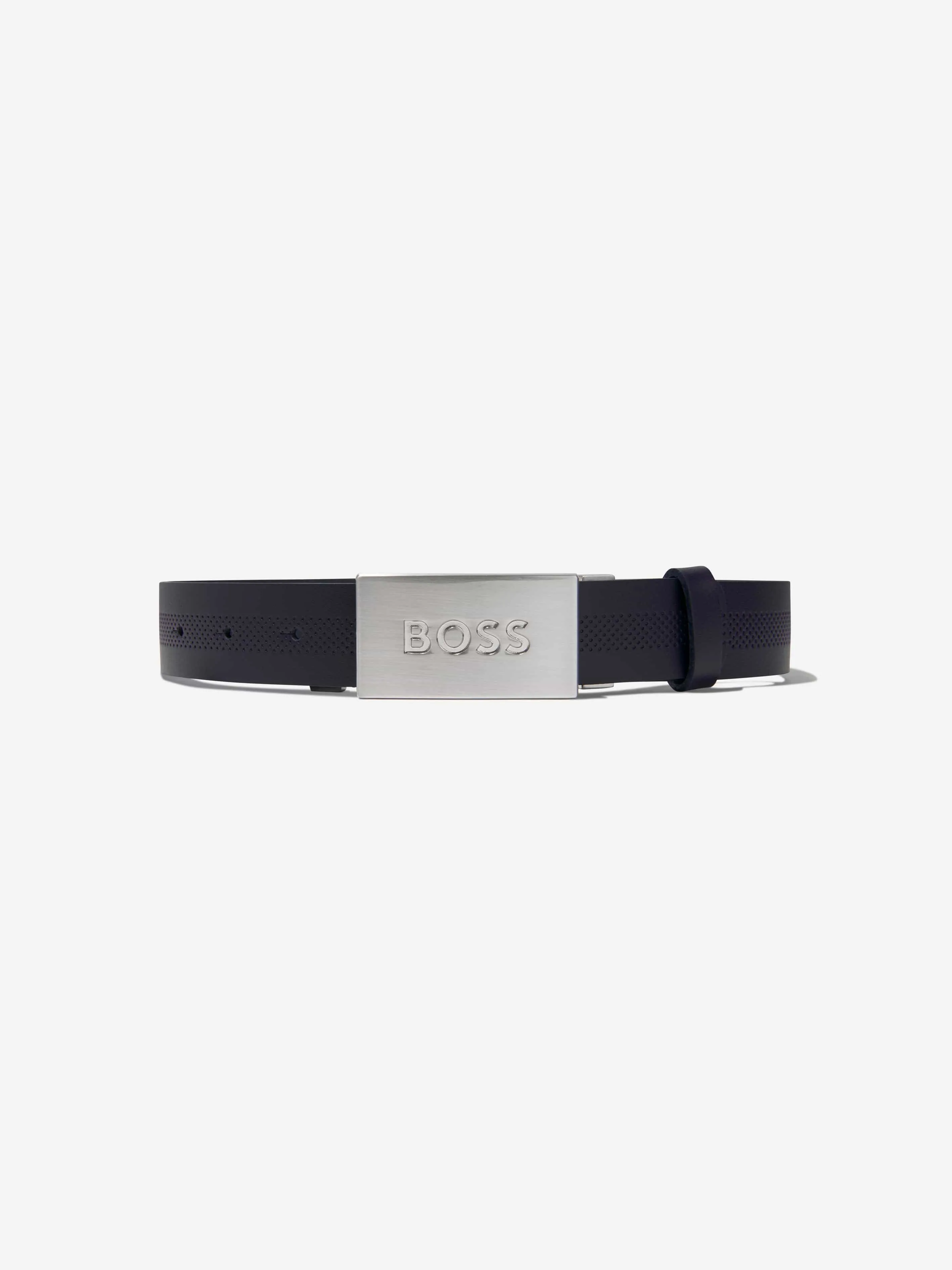 BOSS Boys Textured Leather Belt In Navy