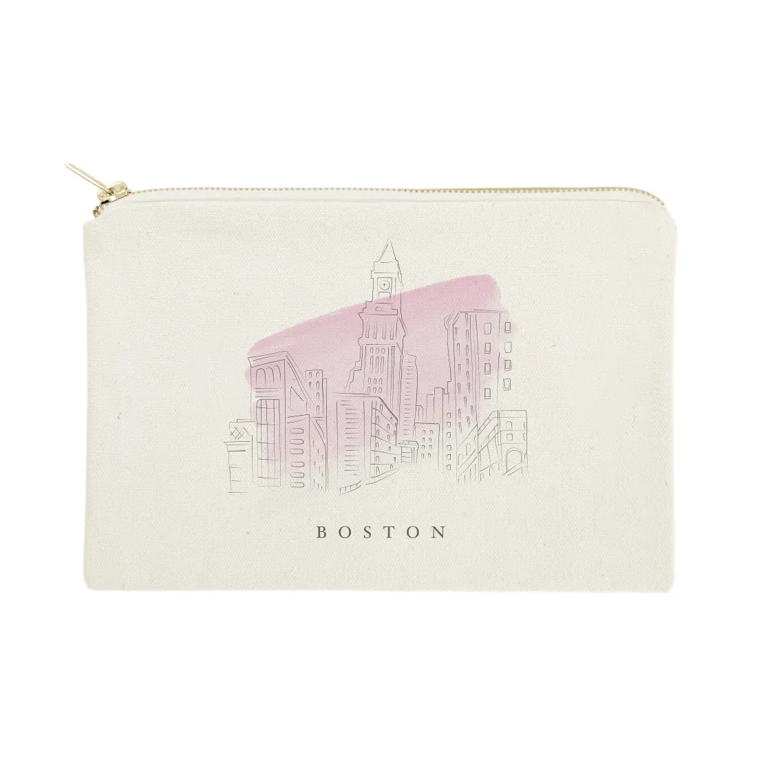 Boston Cityscape Cotton Canvas Cosmetic Bag by The Cotton & Canvas Co.