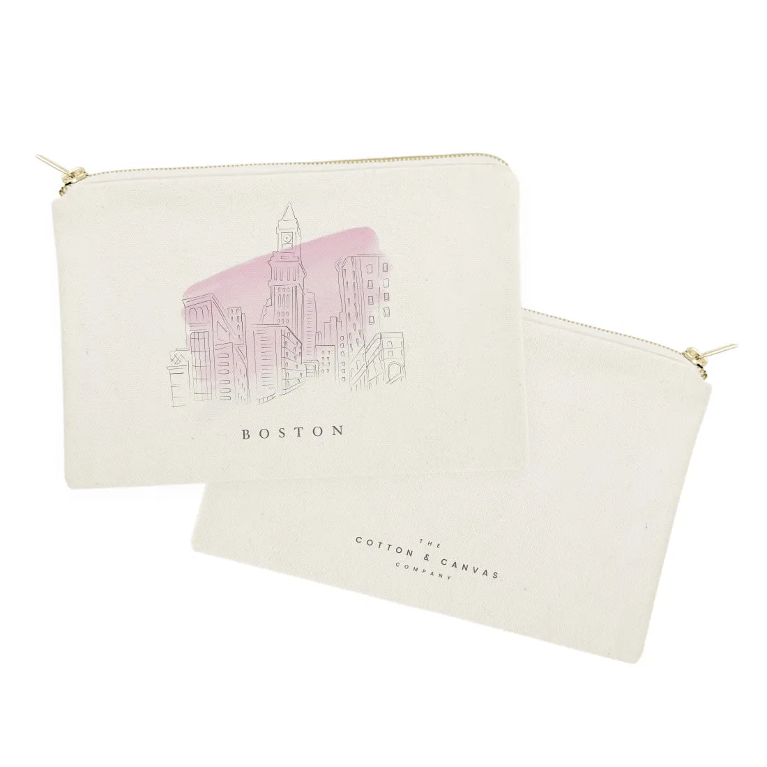 Boston Cityscape Cotton Canvas Cosmetic Bag by The Cotton & Canvas Co.