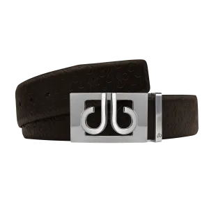 Brown Db Icon Pattern Embossed Leather Belt With Silver Db Classic Thru Buckle